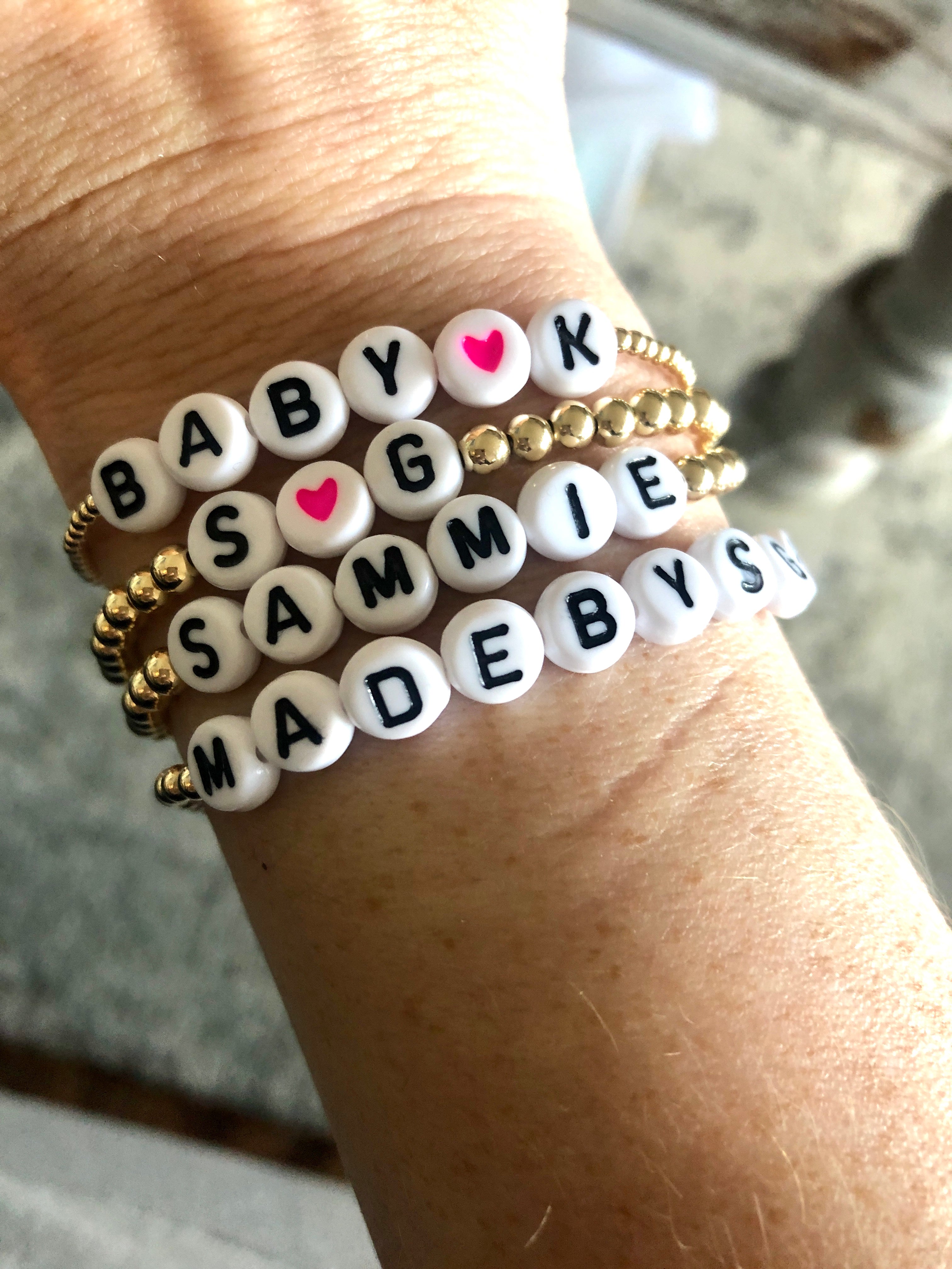 Colorful Block Custom Word Bracelets by Sarahndipity Jewelry Beaded,  Stretch, Stackable, Gold Letter, Cube Bead, Block Letter Bead, LWP - Etsy
